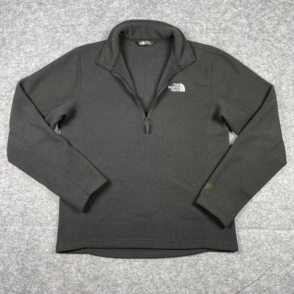 The North Face 1/4 Zip Pullover Mens M Black Outdoor Hiking Waffle Knit Fleece